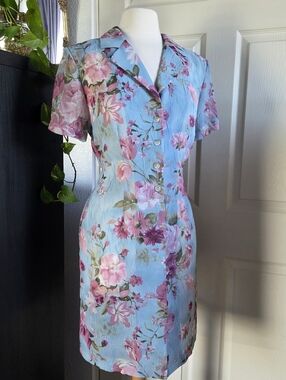 Vintage Sheer Blue Floral Button Down Sundress Size 10
